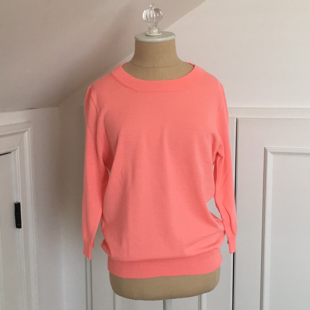 J. Crew Coral 3/4 Length Sleeves Crewneck Sweater